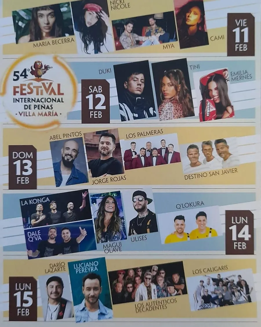 SE DIO A CONOCER LA GRILLA DEL FESTIVAL DE PEÑAS INTERNACIONAL DE PEÑAS DE VILLA MARÍA 2022